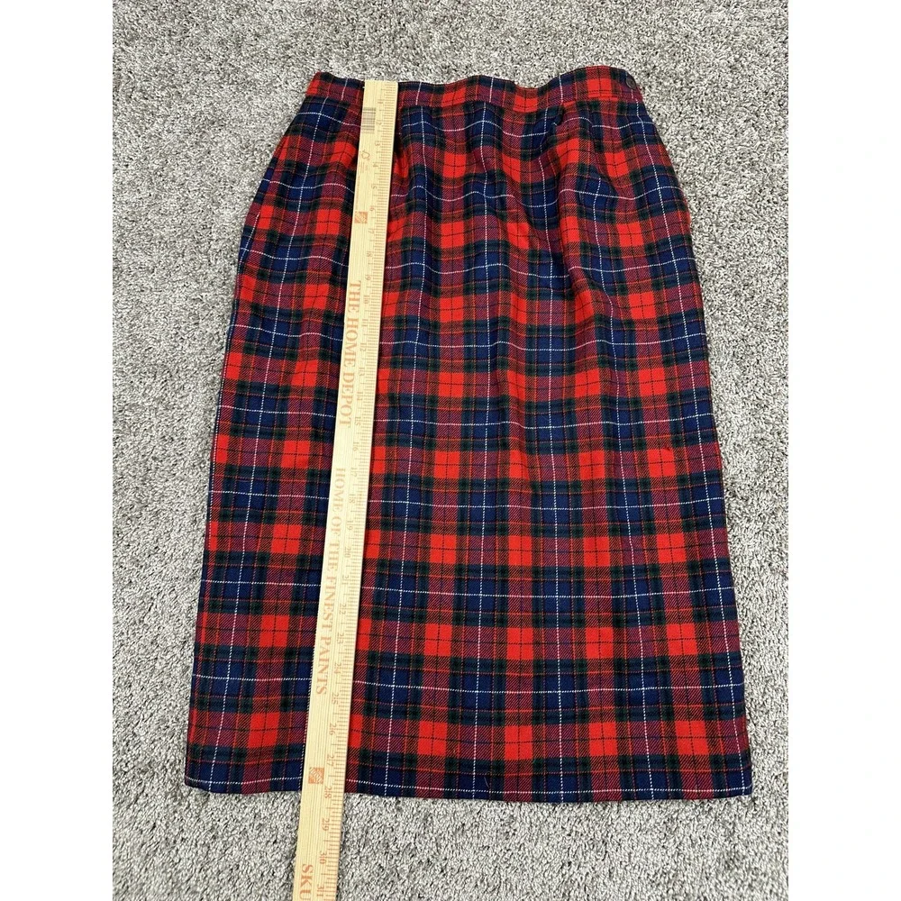 Vintage Pendleton Skirt Womens 10 Red Navy Manson Tartan Wool Plaid Made USA 80s
